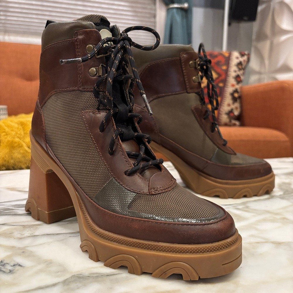 Sorel Brex Lace Boots Army Green Brown Leather Size 8 - Picture 6 of 12